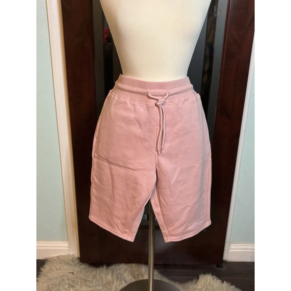 New Men’s Unisex True Religion Dull Pink Text Puff Sweat Shorts Size L $89
